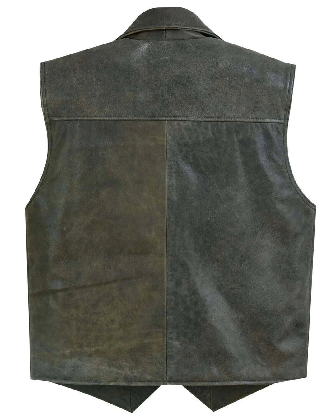 Men’s Distressed Leather Motorcycle Vest – Cowhide V-Neck Biker Vest with Collar, Snap Closure &amp; Concealed Carry Pockets