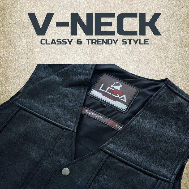 Mens Leather Vest Classic Snap Front Vest Gun Pockets