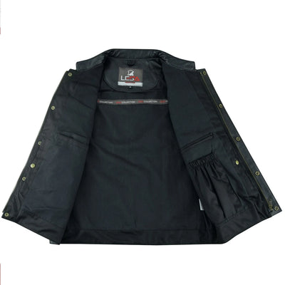 Mens Motorcycle Biker Black Leather Vest Anarchy Club Concealed Carry