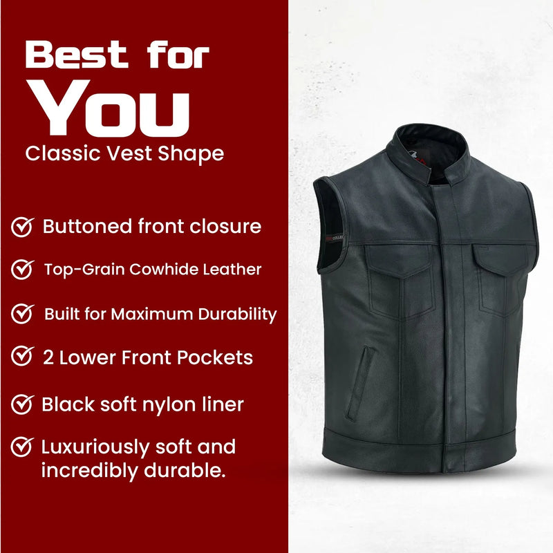 Mens Motorcycle Biker Black Leather Vest Anarchy Club Concealed Carry