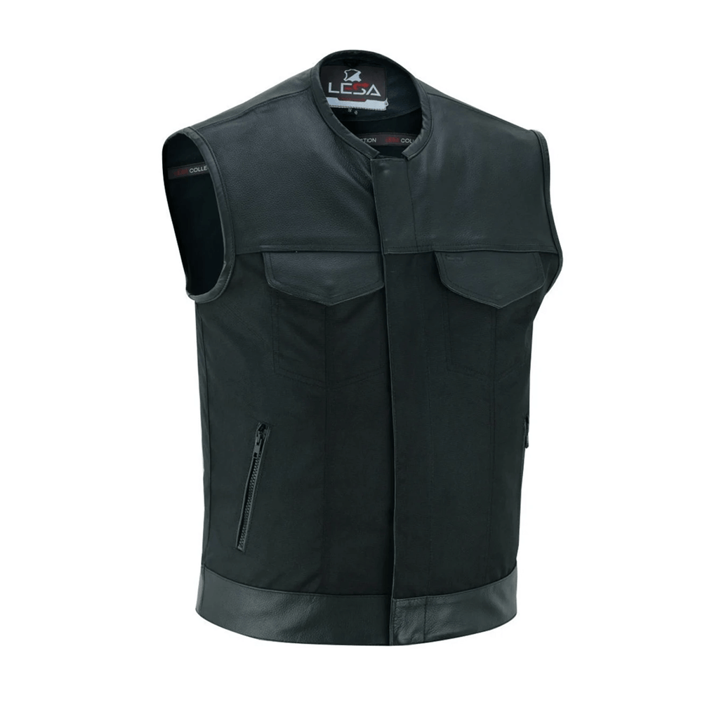 Men's Black Textile Zipper Front No Collar Side Plain