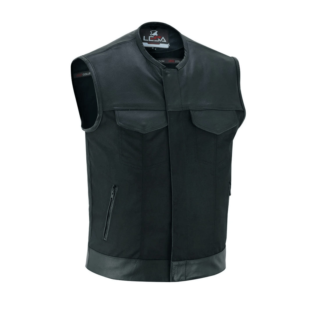 Men's Black Textile Zipper Front No Collar Side Plain