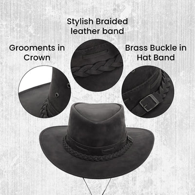 Rustic Leather Cowboy Hat | Western Hat for Men & Women | Cowgirl Hat