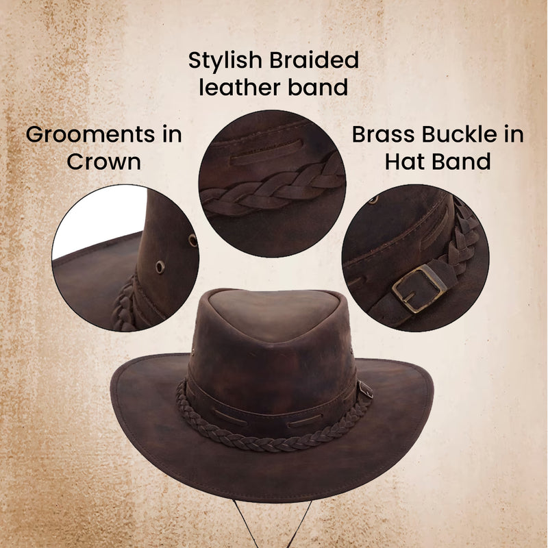 Rustic Leather Cowboy Hat | Western Hat for Men & Women | Cowgirl Hat