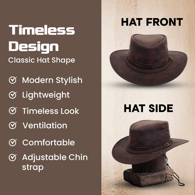 Rustic Leather Cowboy Hat | Western Hat for Men & Women | Cowgirl Hat