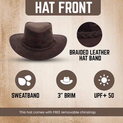 Rustic Leather Cowboy Hat | Western Hat for Men & Women | Cowgirl Hat