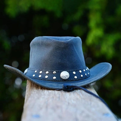 Unisex Australian Black Vintage Cowboy Leather Hat