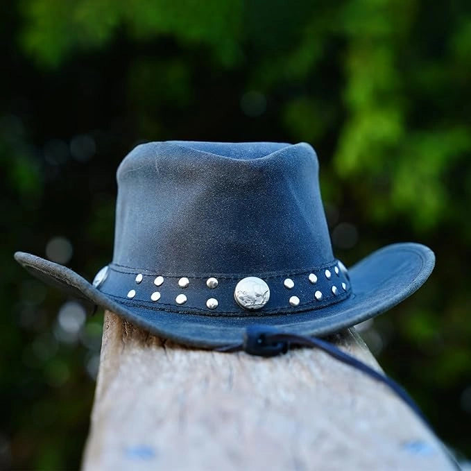 Unisex Australian Black Vintage Cowboy Leather Hat