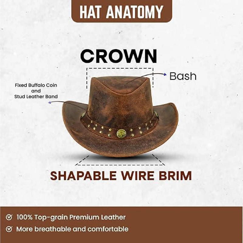 Unisex Australian Vintage Cowboy Leather Hat