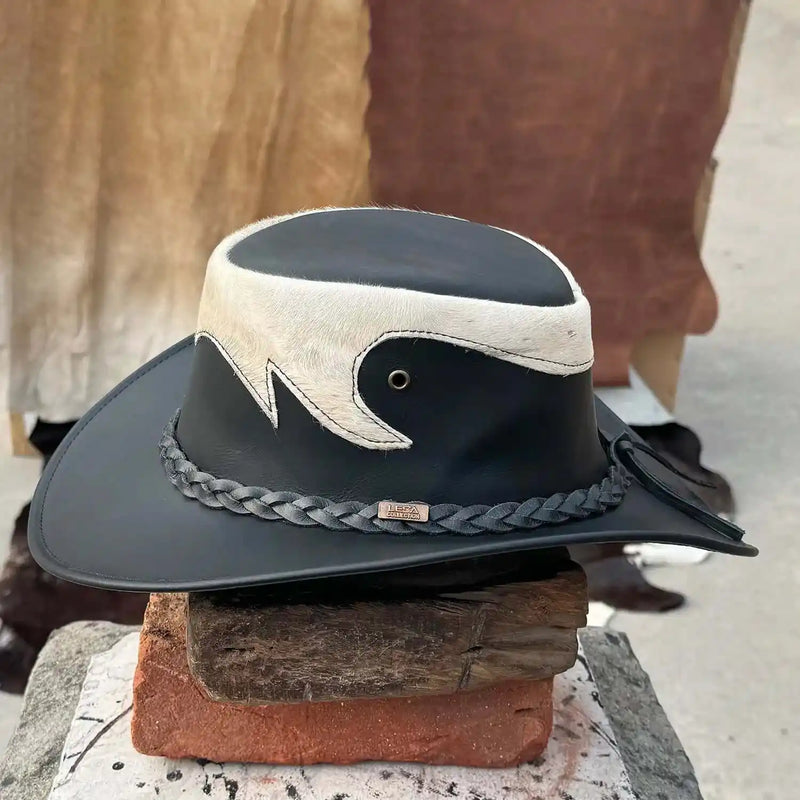 Unisex Black Western Leather Cowboy Hat Genuine Cow Hair