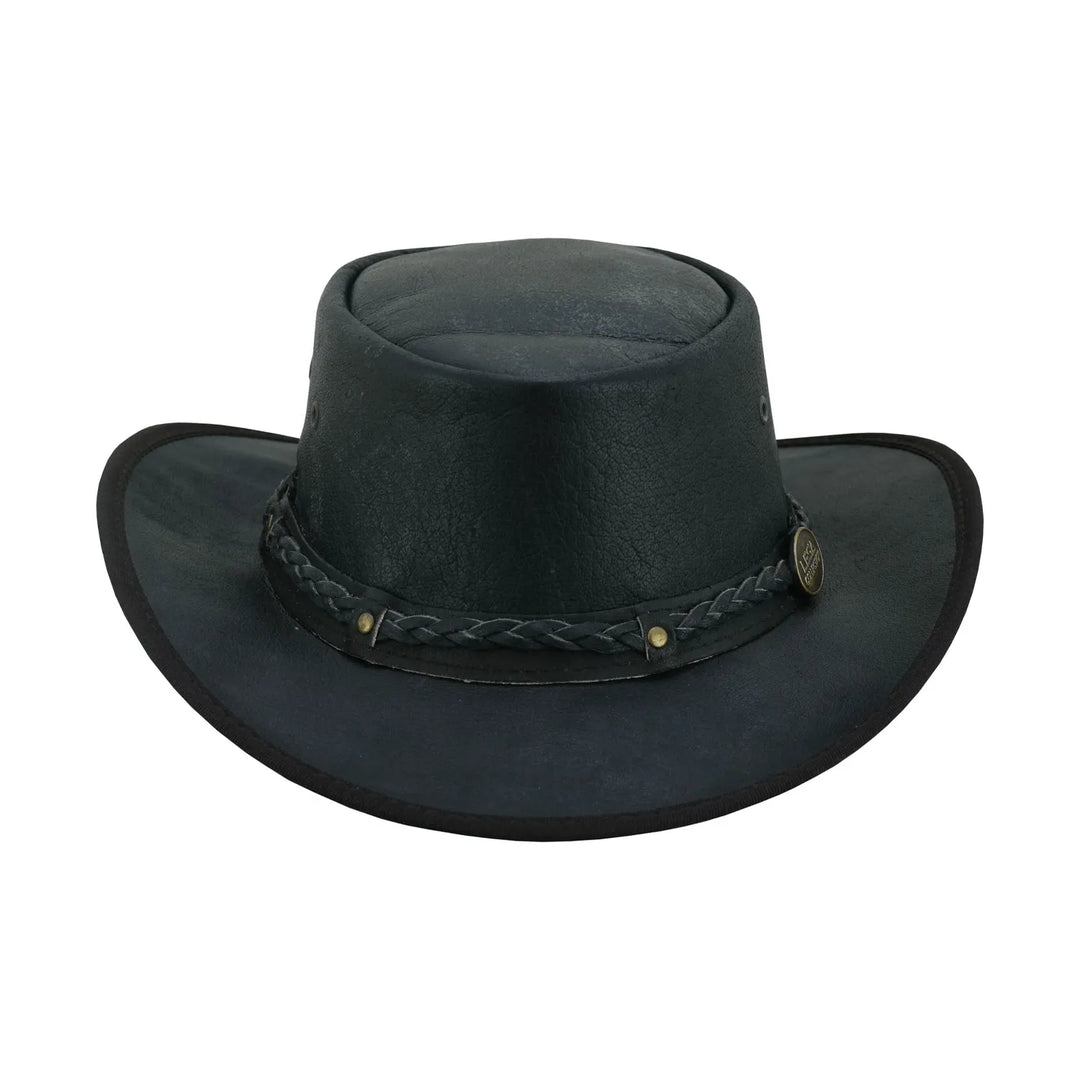 Unisex Crushable Leather Outback Hat Black