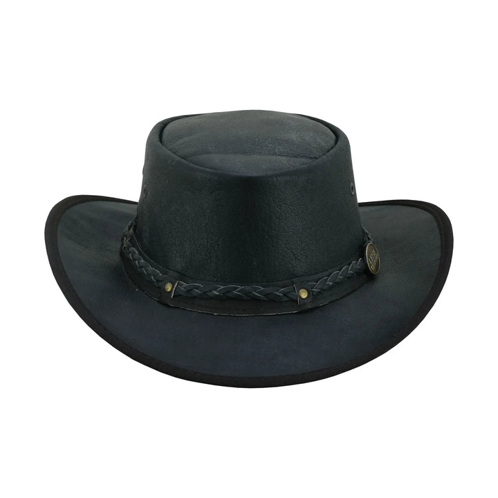 Unisex Crushable Leather Outback Hat Black