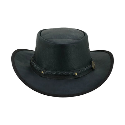 Unisex Crushable Leather Outback Hat Black