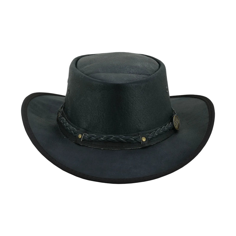 Unisex Crushable Leather Outback Hat Black