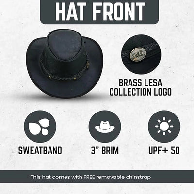 Unisex Crushable Leather Outback Hat Black