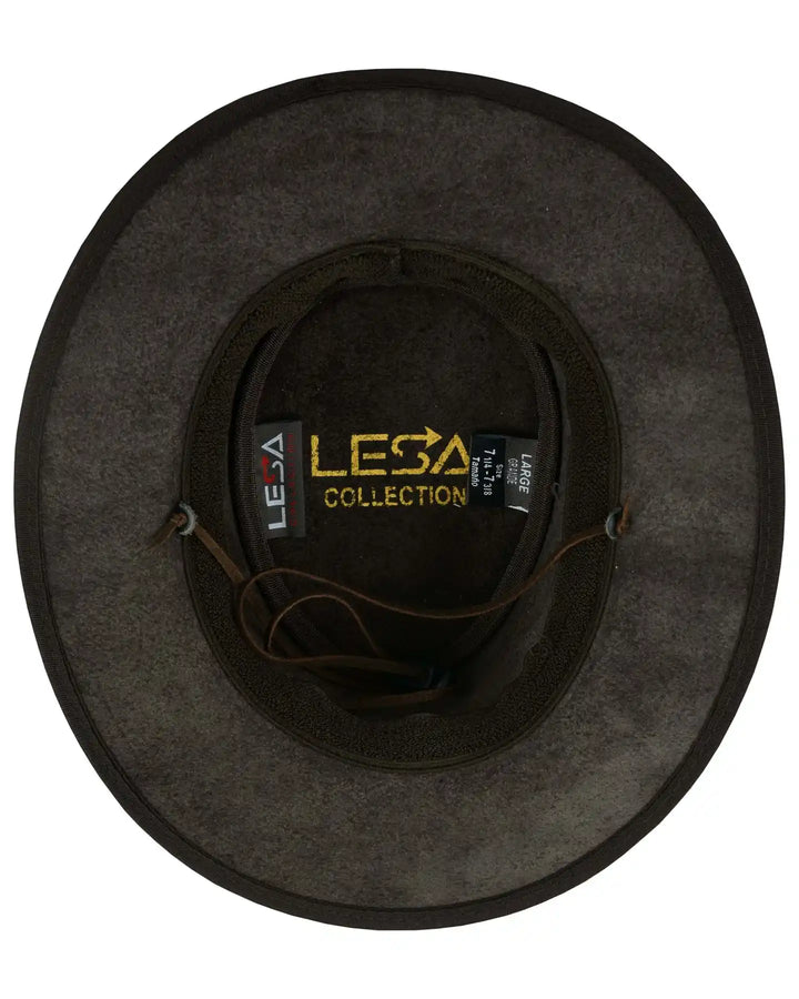 Unisex Crushable Leather Outback Hat Brown