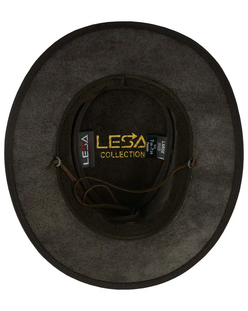 Unisex Crushable Leather Outback Hat Brown