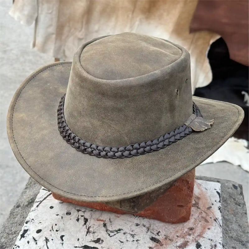Unisex Gardiner Distressed Leather Cowboy Hat