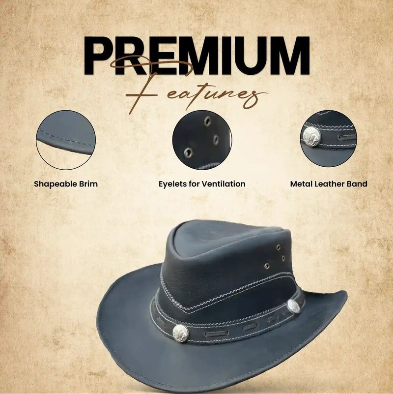 Unisex Norwich Black Leather Cowboy Hat For Men & Women