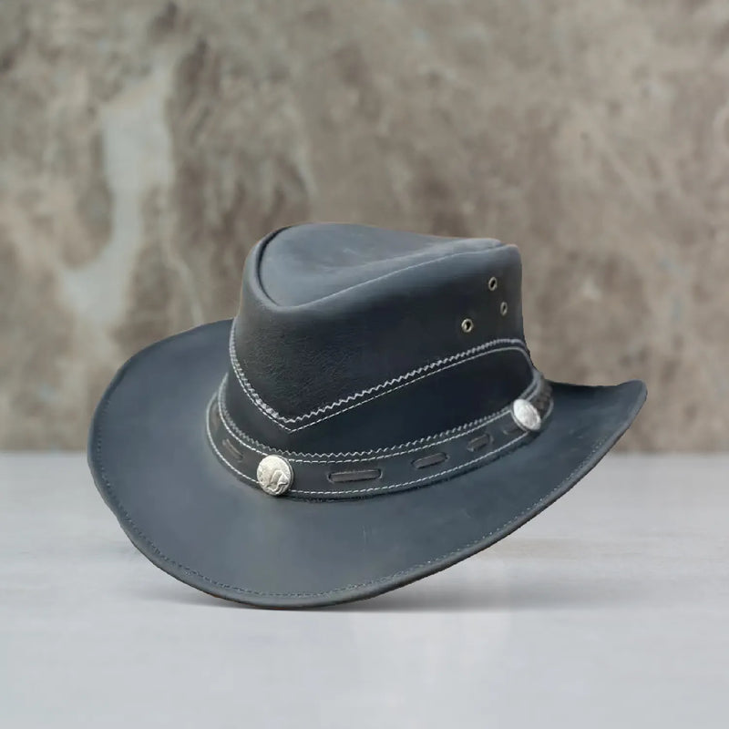 Unisex Norwich Black Leather Cowboy Hat For Men & Women