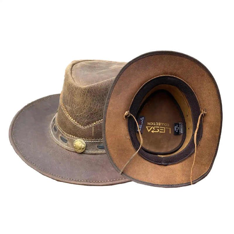 Unisex Norwich Brown Vintage Leather Cowboy Hat For Men & Women