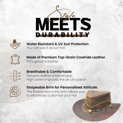 Unisex Norwich Brown Vintage Leather Cowboy Hat For Men & Women