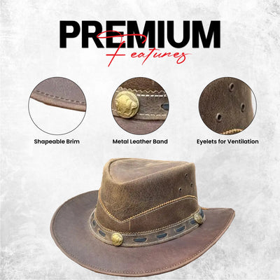 Unisex Norwich Brown Vintage Leather Cowboy Hat For Men & Women