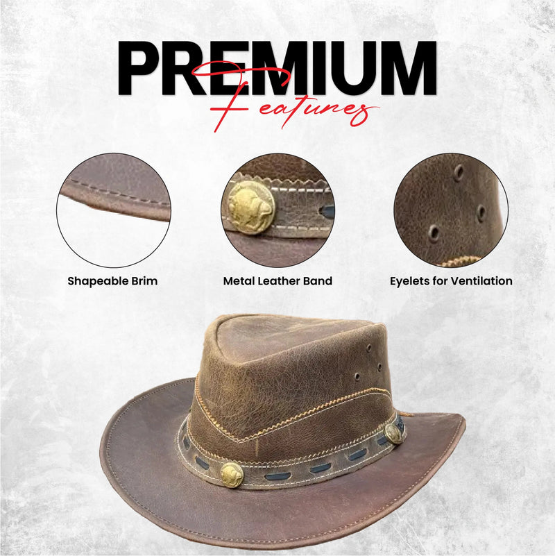 Unisex Norwich Brown Vintage Leather Cowboy Hat For Men & Women