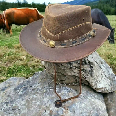 Unisex Norwich Brown Vintage Leather Cowboy Hat For Men & Women