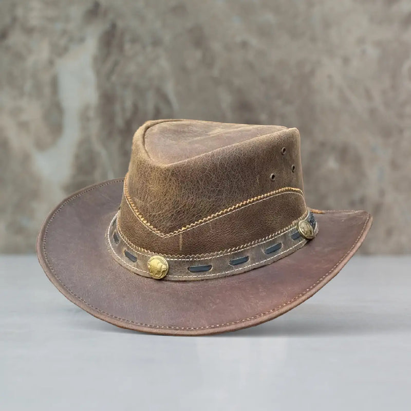 Unisex Norwich Brown Vintage Leather Cowboy Hat For Men & Women