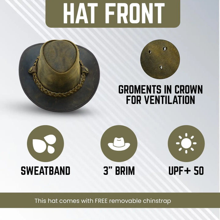 Unisex Safari Crazy Vintage Blacked Distressed Leather Cowboy Hat