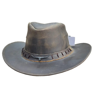 Unisex Vintage Leather Cowboy Hat - Bull Stud Braided Design