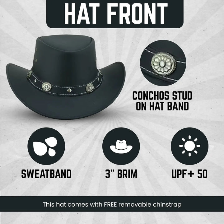 Chapeau Cowboy En Cuir Véritable étoile De Shérif - Taille Ajustable S à XXL - Style Western