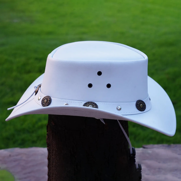 Unisex Western Concho Style White Leather Outback Cowboy Hat Size Guide