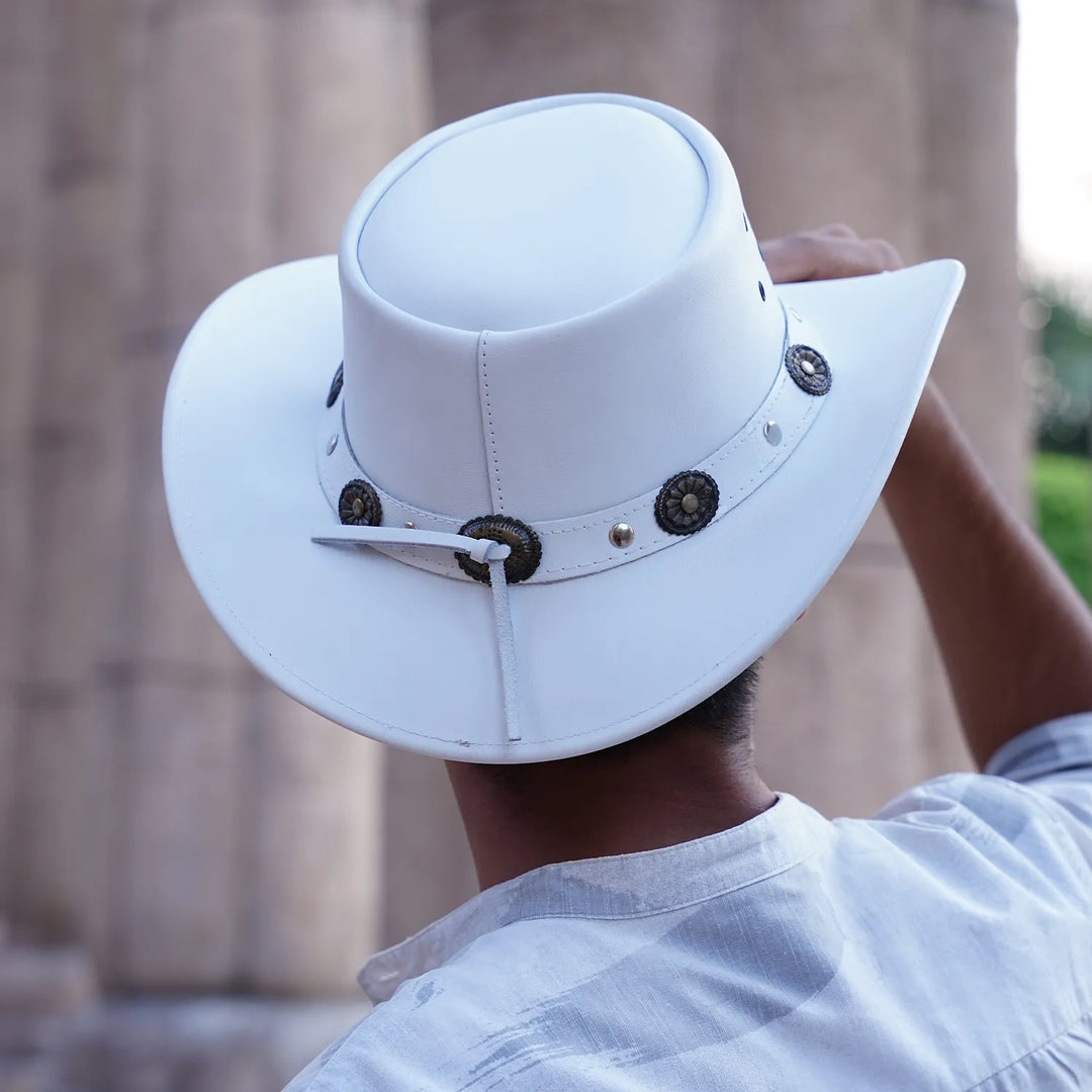 Unisex Western Concho Style White Leather Outback Cowboy Hat Size Guide