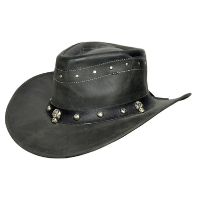 Unisex Western Leather Cowboy Hat – Skull & Studs Design