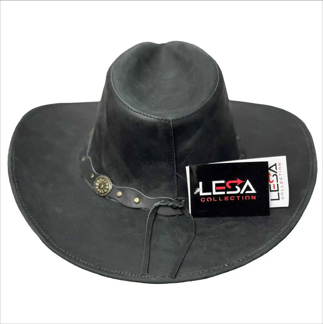 Unisex Western Style Blacked Vintage Deadwood Leather Cowboy Hat