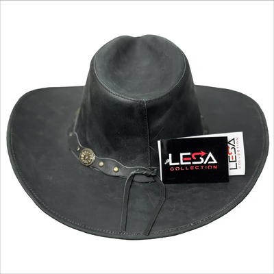 Unisex Western Style Blacked Vintage Deadwood Leather Cowboy Hat