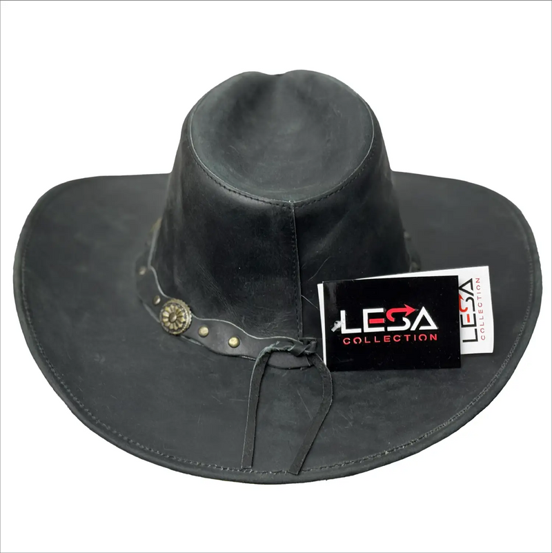 Unisex Western Style Blacked Vintage Deadwood Leather Cowboy Hat