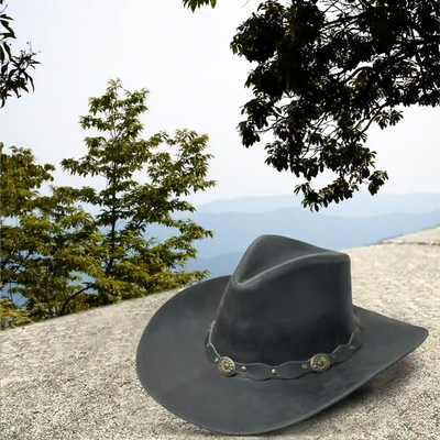 Unisex Western Style Blacked Vintage Deadwood Leather Cowboy Hat