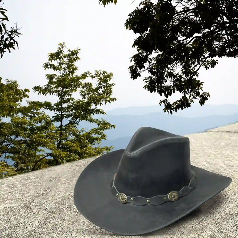 Unisex Western Style Blacked Vintage Deadwood Leather Cowboy Hat