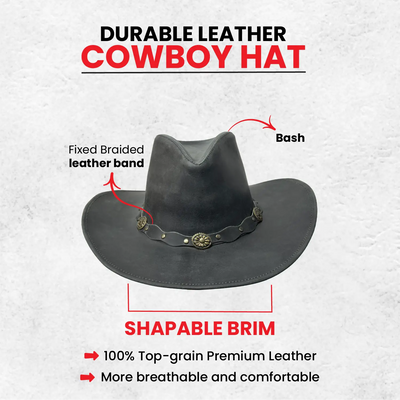 Unisex Western Style Blacked Vintage Deadwood Leather Cowboy Hat