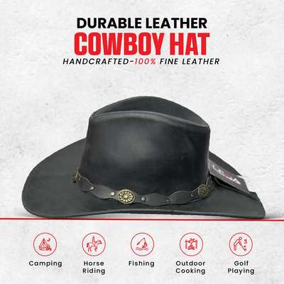 Unisex Western Style Blacked Vintage Deadwood Leather Cowboy 
