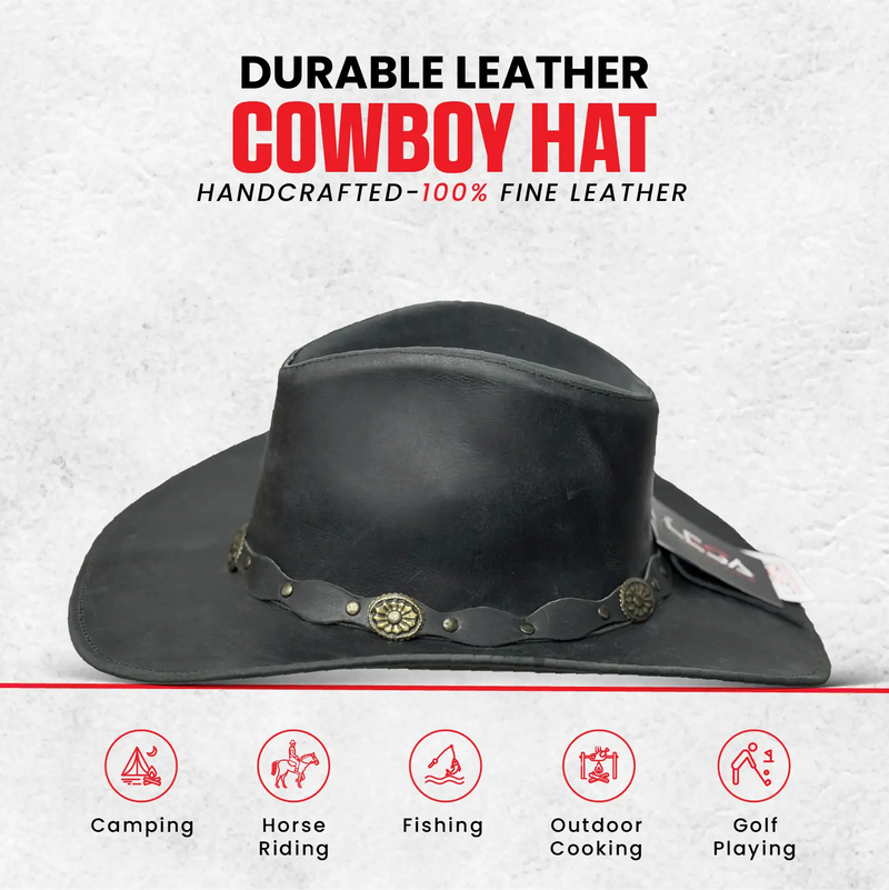 Unisex Western Style Blacked Vintage Deadwood Leather Cowboy 