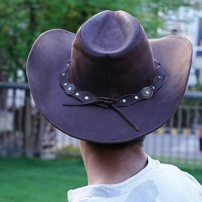 Unisex Western Style Brown Vintage Deadwood Leather Cowboy Hat