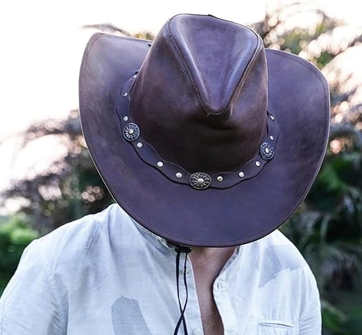 Unisex Western Style Brown Vintage Deadwood Leather Cowboy Hat
