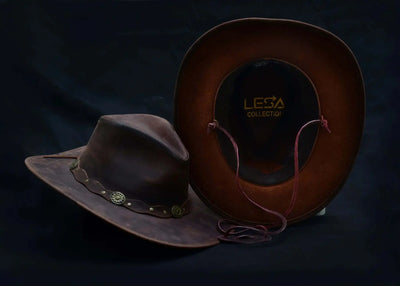 Unisex Western Style Brown Vintage Deadwood Leather Cowboy Hat