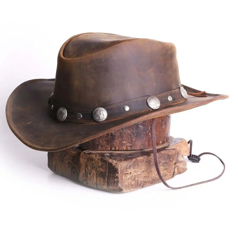 Unisex Western Style Brown Vintage Leather Cowboy Hat