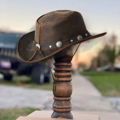 Unisex Western Style Brown Vintage Leather Cowboy Hat