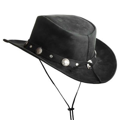 Unisex Western Style Vintage Black Leather Cowboy Hat